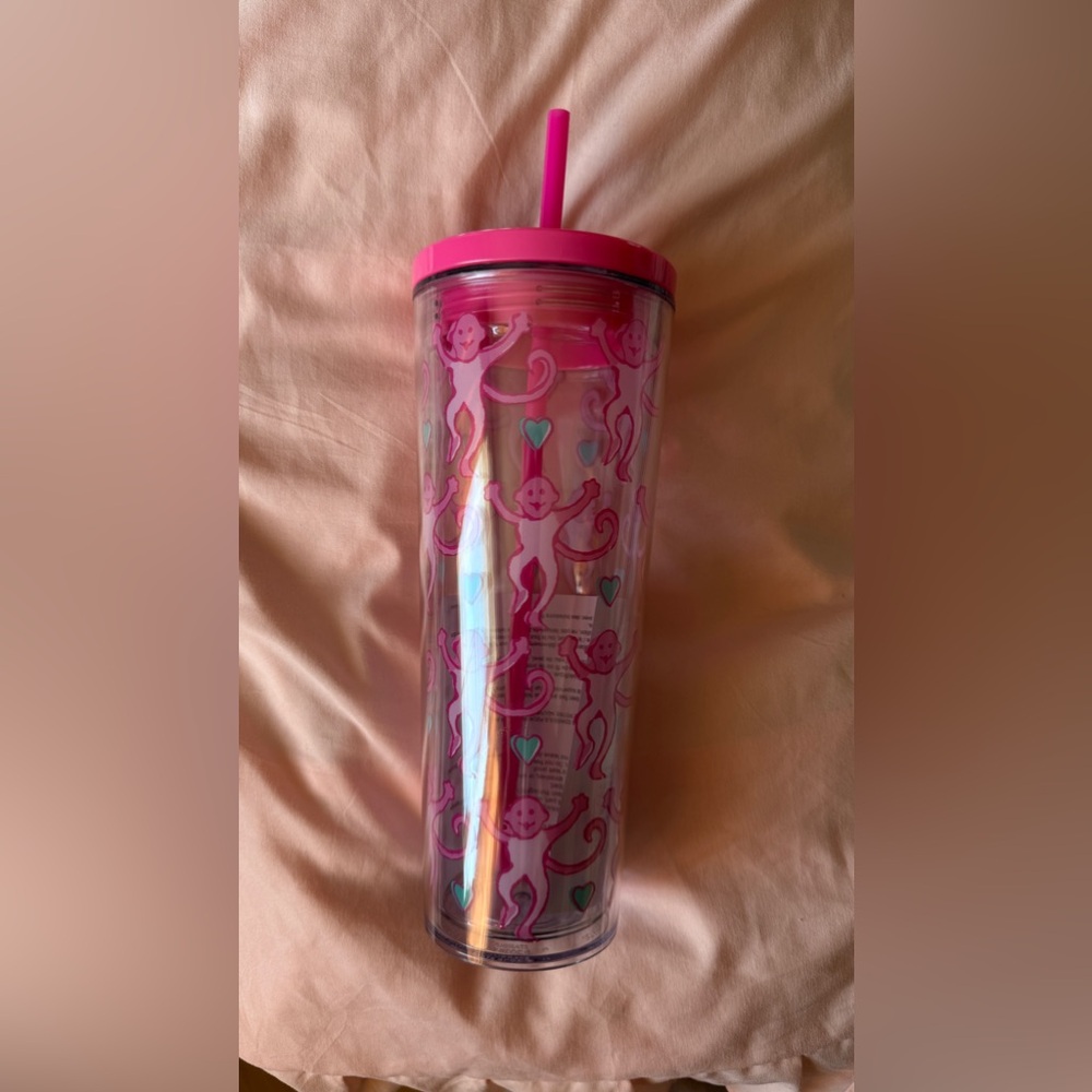 Roller Rabbit Pink Tumbler with Straw